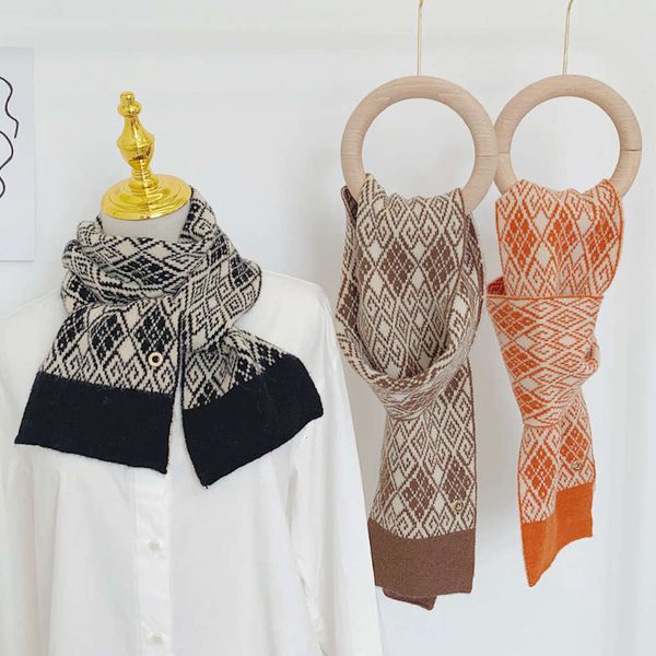 

and winter lovely diamond short autumn warm scarf korean student knitting girl versatile, Red;brown