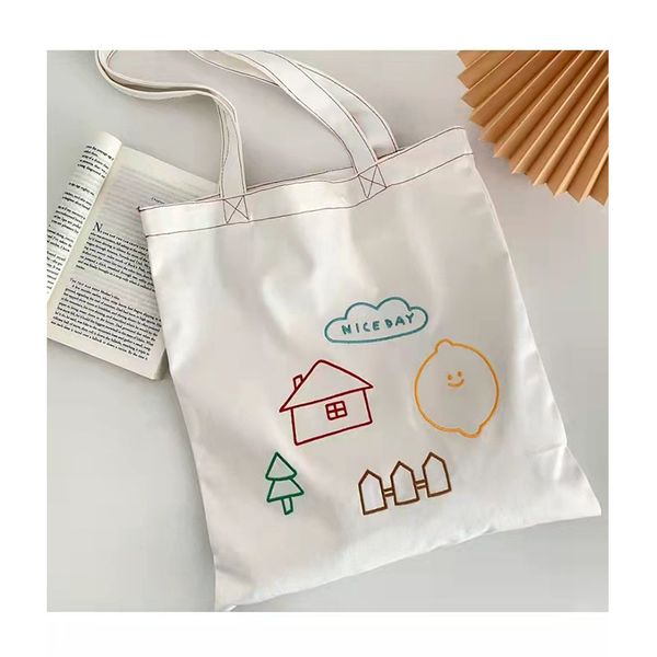 

canvas bag custom drawing and printing logo training education one-shoulder cloth bag tote advertising shopping