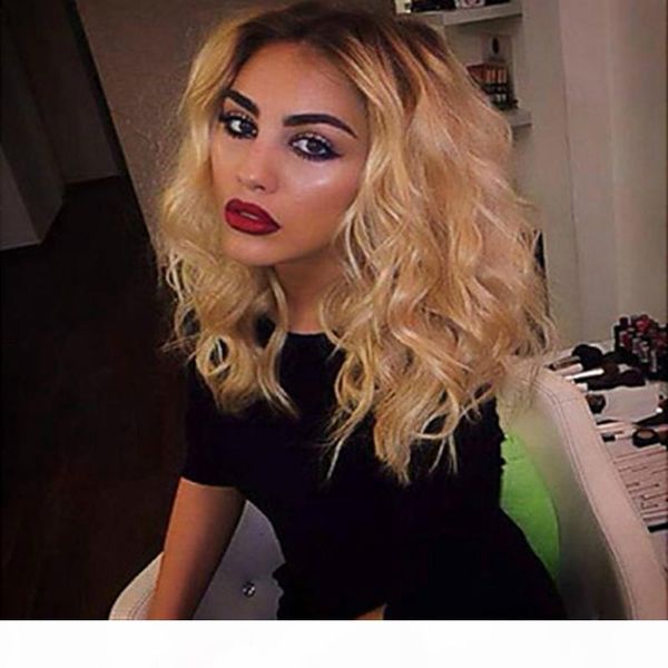 

european and american women's new chemical fiber before lace dyeing anti-roll short curls high-temperature silk wig head cover321, Black;brown