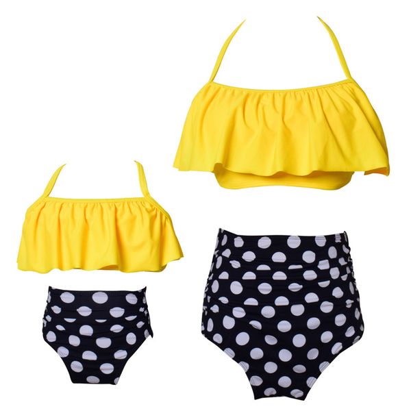 

swimwear parent-child swimsuit two pieces high waist women bikinis crop lady kids girls bikini beachwear bandage style one