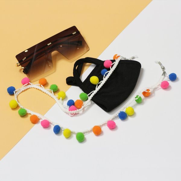 

2020 coloful retro cute plush pompom woven non slip glasses chain mask chain holder sunglasses accessories h jllhtk