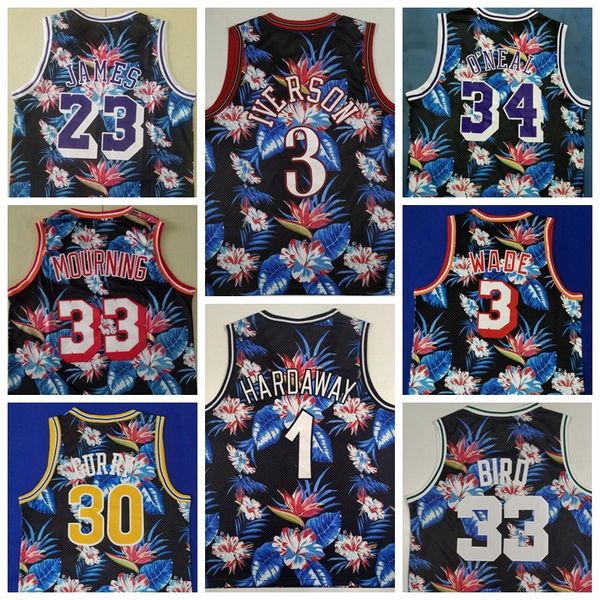 

floral basketball jerseys penny hardaway dwyane wade allen iverson lebron james stephen curry alonzo mourning larry bird shaquille oneal, Black;red