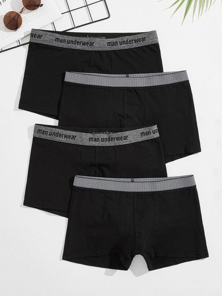 

men 4pcs checkerboard and letter graphic boxer brief d3gi#, Black;brown