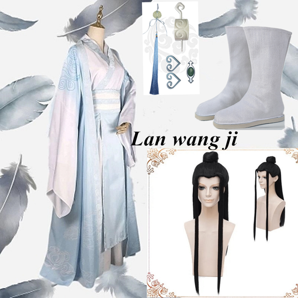 

anime costumes lan wangji cosplay costume mo dao zu shi original lan zhan ancient costume wig wei wuxian yiling patriarch costume+ wigs +boo, Black