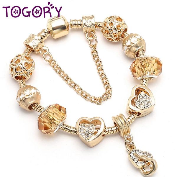 

togory heart to heart pendant charm bracelets for women with gold color snake chain bracelets for valentine's day jewelry gift, Golden;silver
