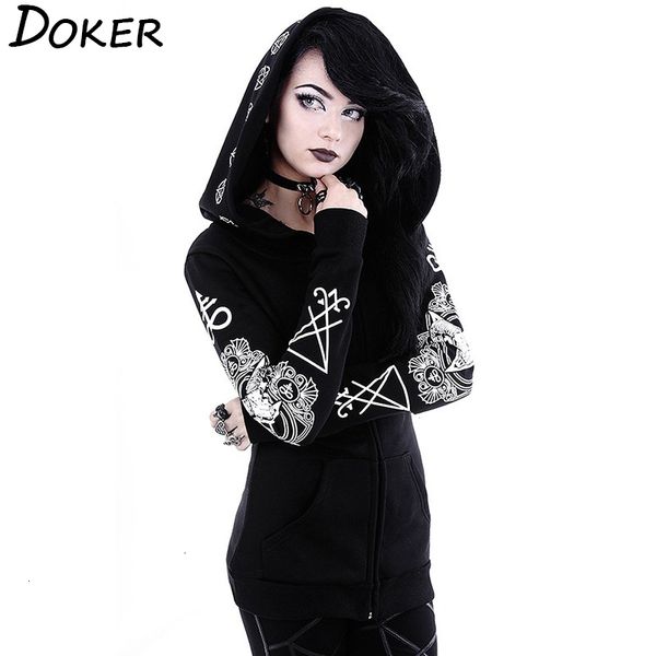 

5xl gothic punk print hoodies sweatshirts women long sleeve black jacket zipper coat autumn winter female casual hooded sh190911