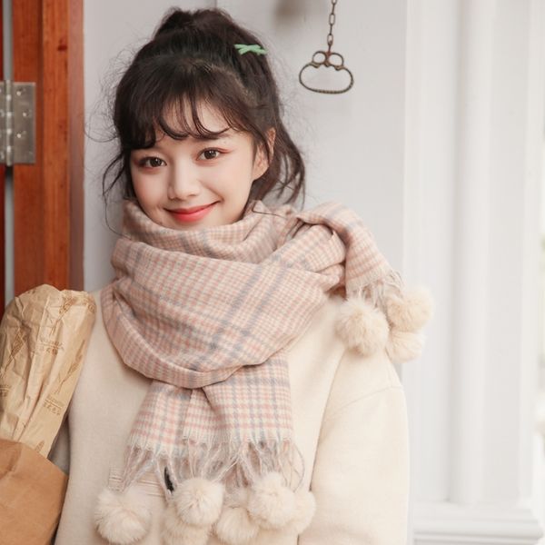 

rabbit ball scarf for women in autumn and winter, Blue;gray