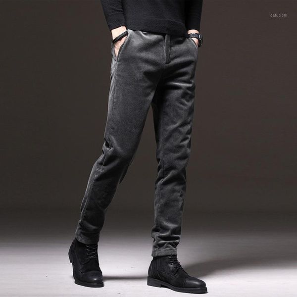 

autumn winter newly fashion men jeans designer slim fit casual business corduroy pants leisure smart thick velvet warm trousers1, Blue