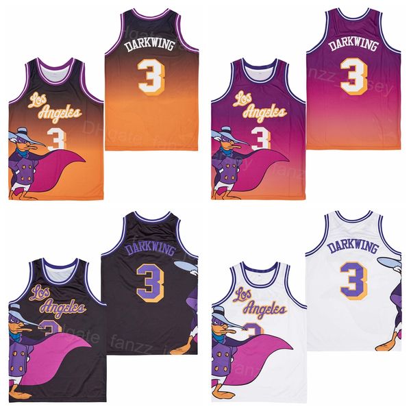 

men 3 cartoon darkwing duck jersey los angeles 1992 basketball black purple orange white color embroidery for sport fans breathable pure cot
