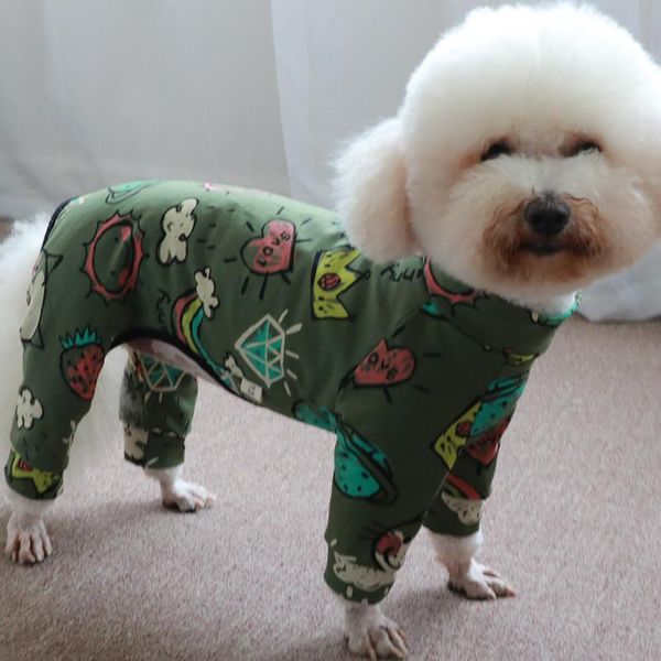 

dog apparel pet jumpsuit thin green casual printed 100%cotton overalls for small dogs stretchy pajamas puppy clothes chihuahua home wear