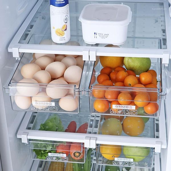 

fridge organizer storage rack er shelf pull-out refrigerator storage box preservation keep fresh partition container1