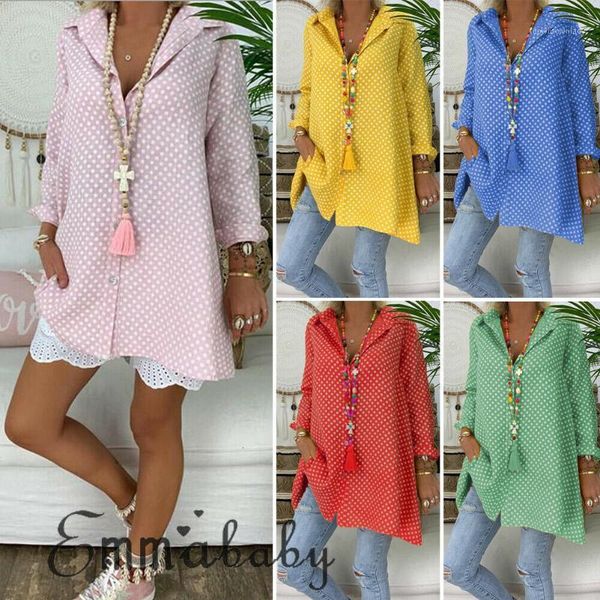 

women's blouses & shirts fashion women ladies v-neck casual loose long sleeve polka dot blouse plus size 3xl1, White