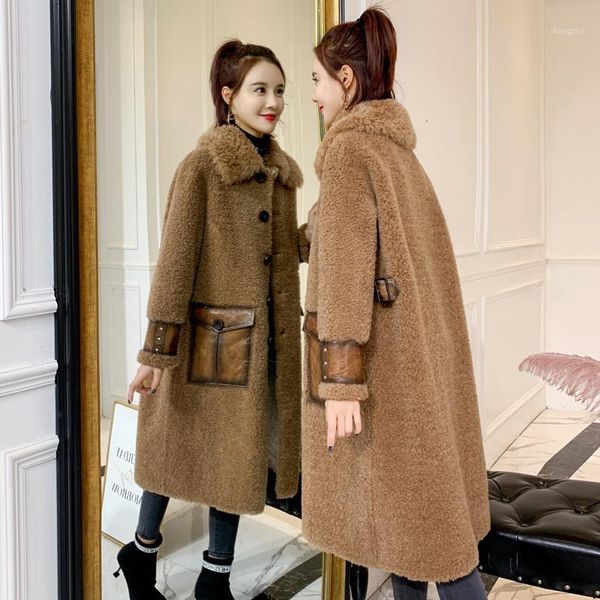 

clothes winter coat women 2020 real fur coat female korean vintage sheep shearling 100% wool jacket suede lining v18d1885 yy15611, Black