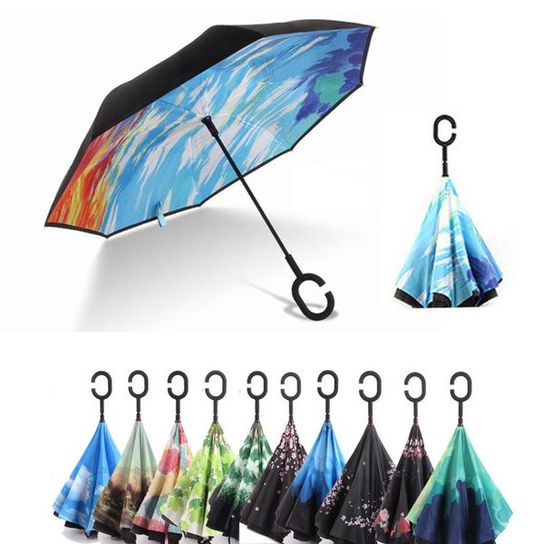 

starry sky uv inverted umbrella reverse windproof folding double layer umbrellas stand inside sunny and rainy men and women wmtnan