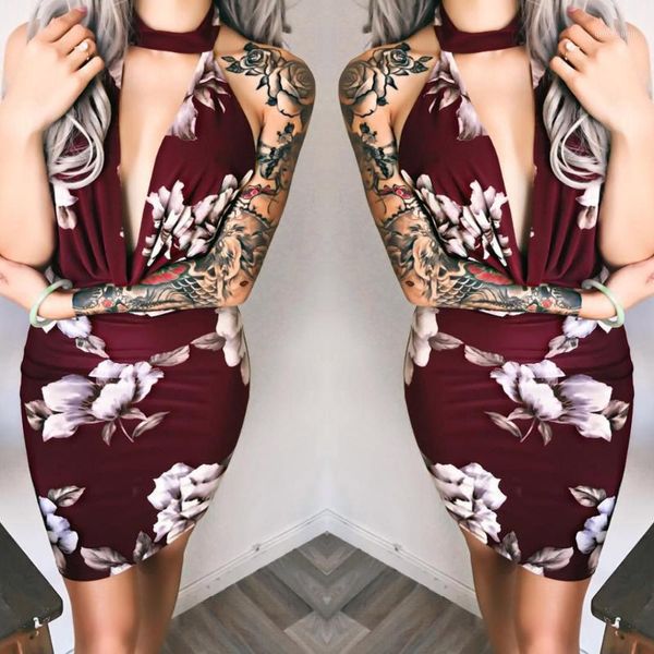 

cover-ups 2021 women sleeveless floar printed v neck fitted bodycon evening party dress beach summer fashion dress1