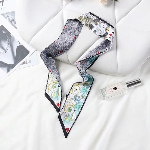 

d1039 new silk small women fashion scarf hand ribbon scarf hair bags handle decoration tie multifunction, Blue;gray