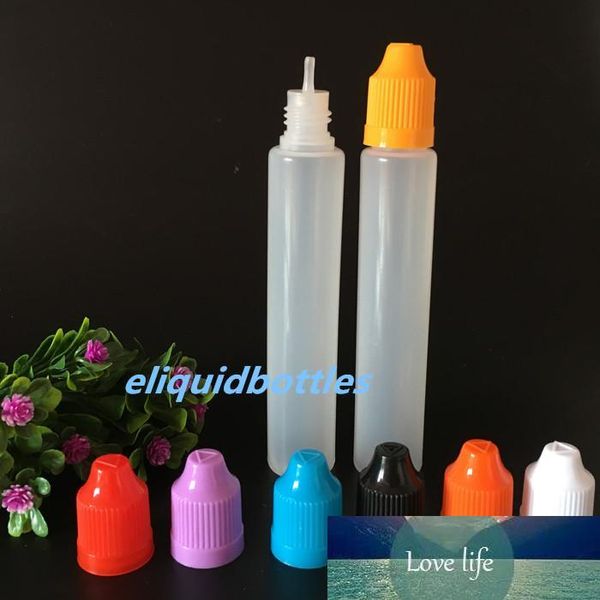 Leere Flasche 30 ml PE-Tropferstift-Stil Unicron E-Flüssigkeitstropferflasche 30 ml mit bunten Verschlüssen und langer dünner Spitze zum Entsaften