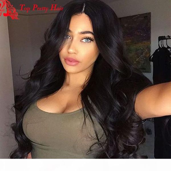 

natural wavy full lace wigs middle part long natural looking jet black celebrity human hair wigs virgin peruvian hair for white women, Black;brown