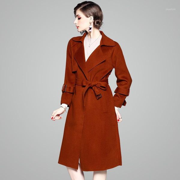 

new arrival 2020 classic office lady belted long handmade double faced wool 100% coat women high end clothes1, Black
