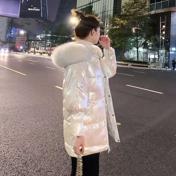 

winter women white duck down thick jacket pockets large natural raccoon fur hooded coats warm sleeve down loose parkas h120502 201014, Black