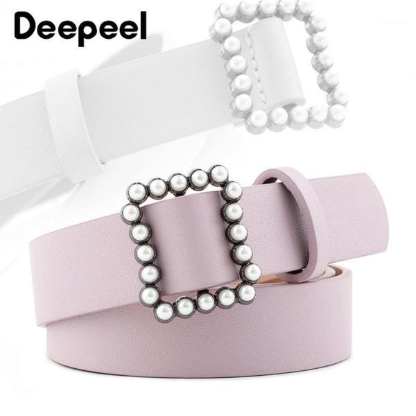 

deepeel 1pc/3pcs 2.8x107cm fashion wild pearl adjust buckle head belts for women faux leather pu jeans decoration belt1, Black;brown