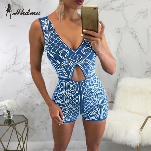 

2020 unusual diamonds night club hollow out open elegant solid tank sleeve backless high waist slim women playsuits1, Black;white