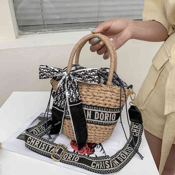 

75% off luggage factory wholesale woven bucket bag women's straight trend summer bow messenger