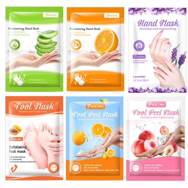

putimi moisturizing paraffin gloves whitening hand peeling dead skin foot exfoliating mask spa socks, Blue;gray