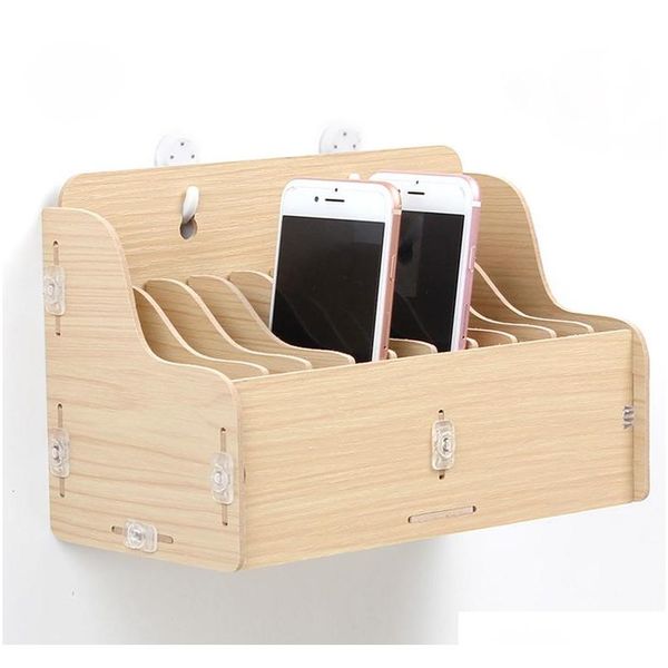 

hanging wooden mobile phone management storage box deskoffice meeting finishing grid multi cell phone rack shop display