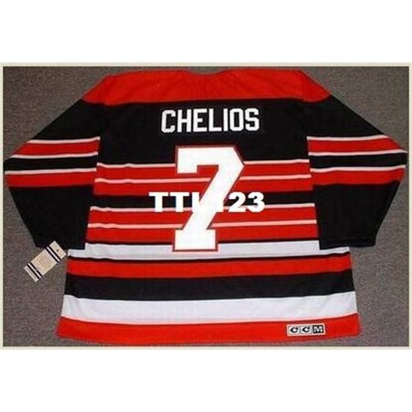 

740s #7 chris chelios chicago blackhawks 1992 ccm retro away hockey jersey or custom any name or number retro jersey, Black