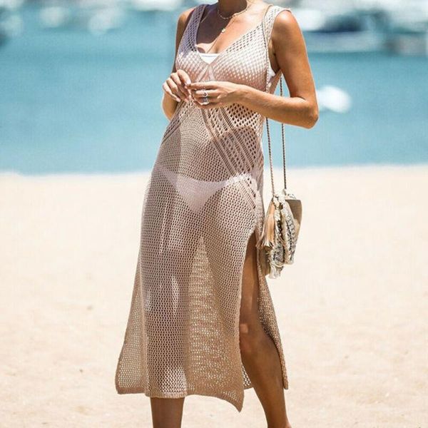 

women's sheer bikini cover up crochet sleeveless swimwear swimsuit hollow knitted ladies bathing suit summer beach dress, White;black