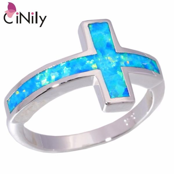 

cinily created blue fire opal silver plated wholesale sell cross for women jewelry gift ring size 7 8 9 oj5578, Golden;silver