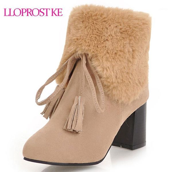 

lloprost ke size 34-48 new designer women boots winter high heels warm snow boots lady fashion faux fur ankle shoes woman1, Black