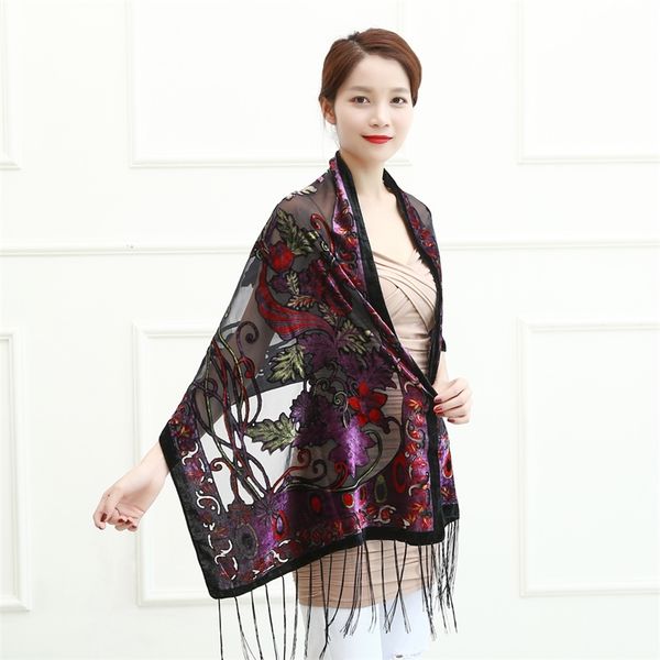 

new spain cashew flowers scarves women burnout velvet shawl female spring winter gift for mom wife 201026, Blue;gray