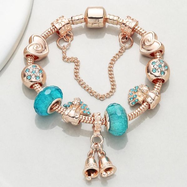

charm bracelets chieloys classic bracelet for women blue crysral beads with european girl fine jewelry pulseras, Golden;silver