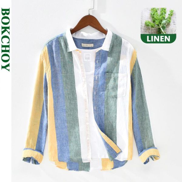 

striped pure linen shirts for men long sleeve loose casual button up 2021 autumn new gml03-1931, White;black