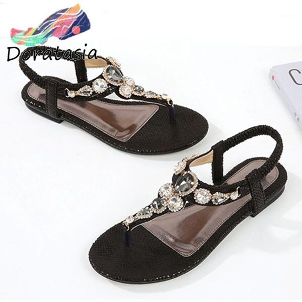 

doratasia female summer sandals flip flop crystal elastic band low heel sandals women 2020 casual holiday shoes woman1, Black