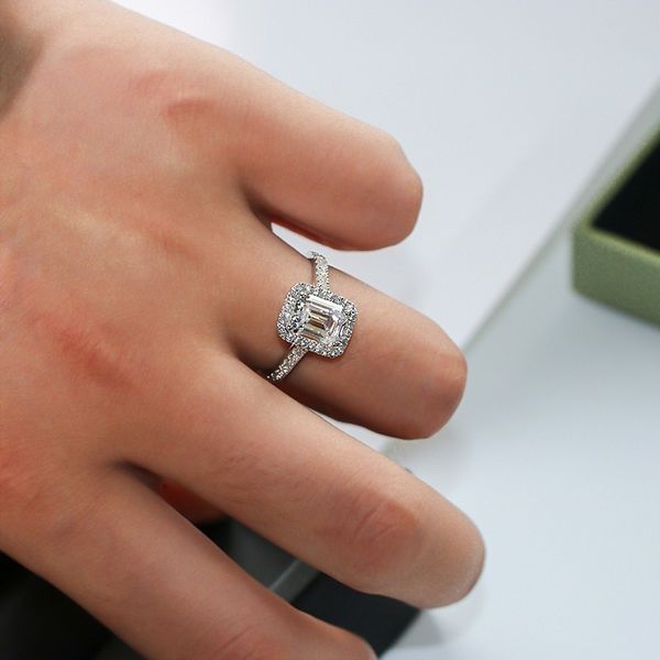 

handmade emerald cut 2ct lab diamond ring 925 sterling silver engagement wedding band rings for women bridal fine party jewelry q1219, Golden;silver