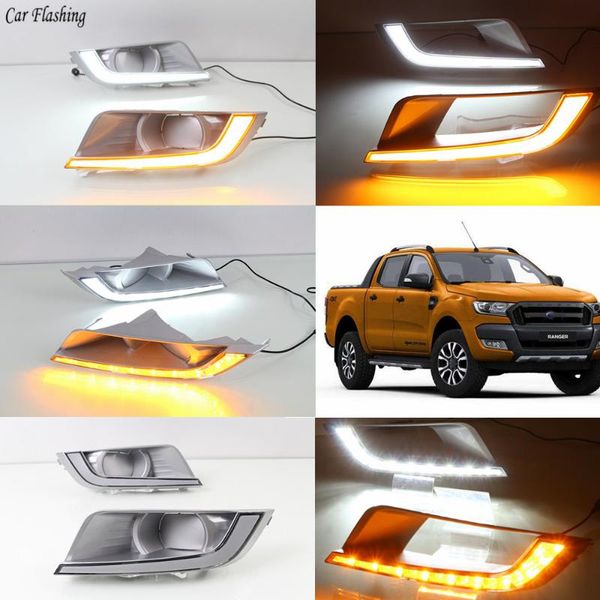 

car flashing 1 set car led daytime running lights drl fog lamp with yellow turn signal lamp for ranger 2020 2020