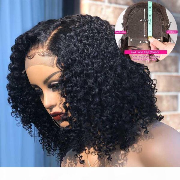 

4*4 bouncy curly wigs lace closure human hair wigs for women natural hairline plucked remy brazilian 150% lace closure, Black;brown