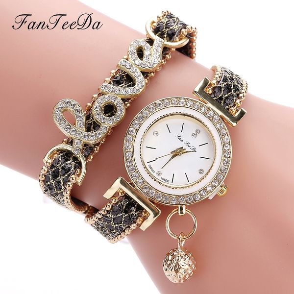 

luxury fanteeda brand women bracelet watches ladies love leather strap rhinestone quartz wrist watch luxury fashion quartz watch fashion, Slivery;brown