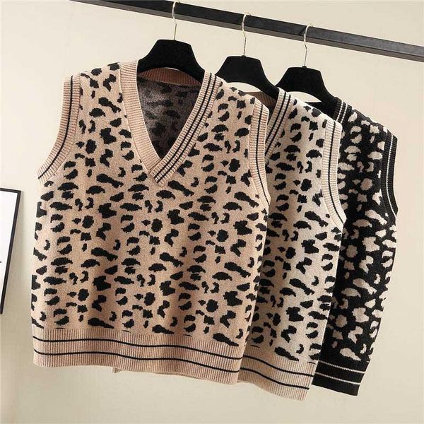

2020 spring new women leopard sweater striped jumper women sweater sleeveless v-neck pullovers knit runway, Black;white
