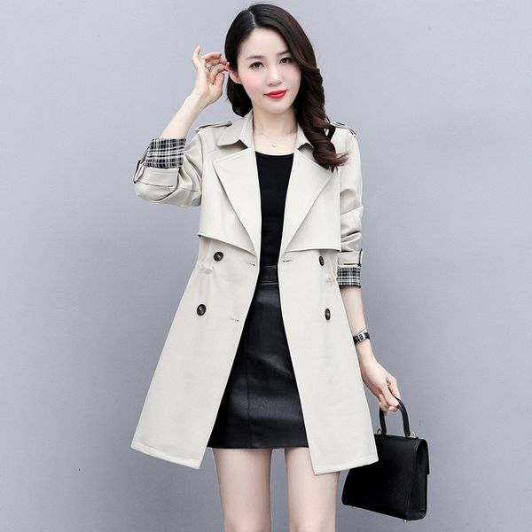 

2021 new spring autumn loose double lapel breasted classic long jacket with chic female belt ladywindbreaker office lajs, Black;brown