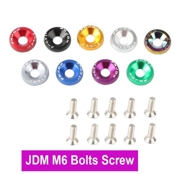 30 adet-paketi Siyah Kırmızı Mavi Mor JDM 10 ADET Tampon Çamurluk Yıkama Bolt M6x20mm CNC Bitirme Alüminyum Rondelalar Motor Bay Giydirme Kiti