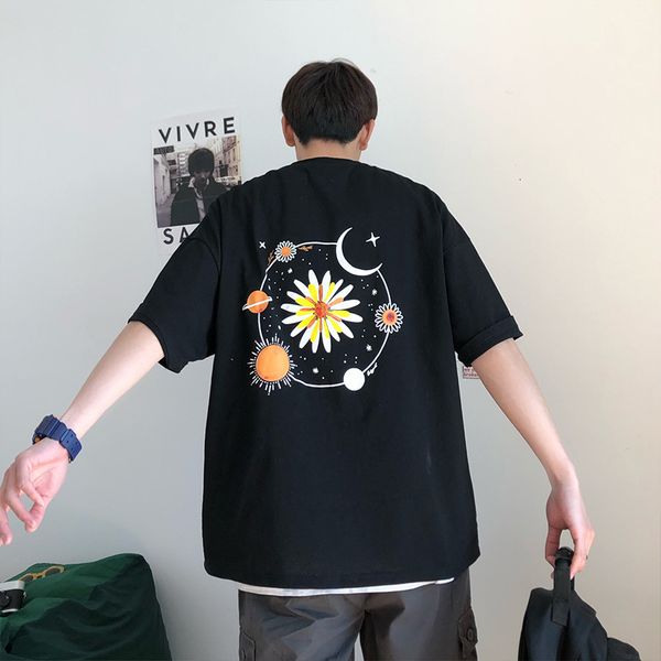 

short men's new korean fashion relaxed casual t-shirt versatile cool half sleeve lovers summer wear, White;black