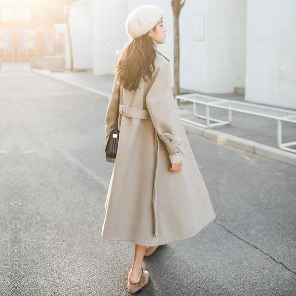 

women's wool & blends make 2021 winter temperament hepburn loose big yards cloth coat whom long thickening over-the-knee woolen, Black