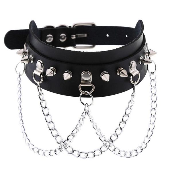 

harajuku spike rivet choker belt collar punk pu leather goth necklace for women party club chocker gothic jewelry, Golden;silver