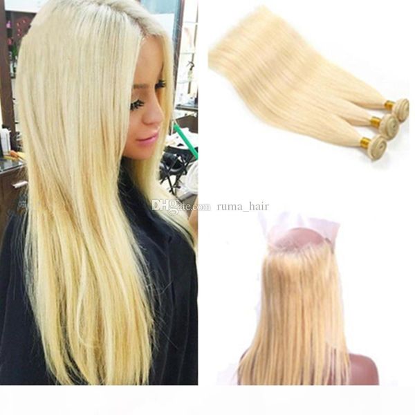 

#613 silk straight 360 lace frontal closure natural hairline bleach blonde virgin peruvian hair 360 full lace band frontals with baby hair, Black;brown