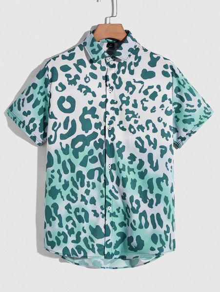 

romwe guys leopard button front shirt s8de#, White;black