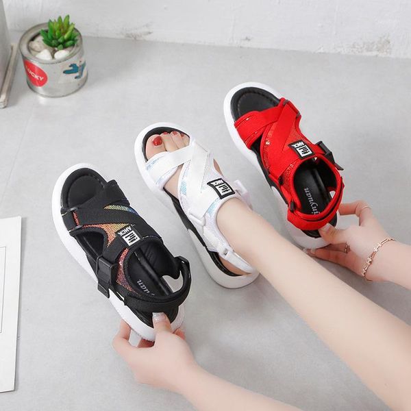 

swyivy leisure platform sandles women flat casual shoes hook-loop beach sandles female summer shoes woman gladiator flat1, Black